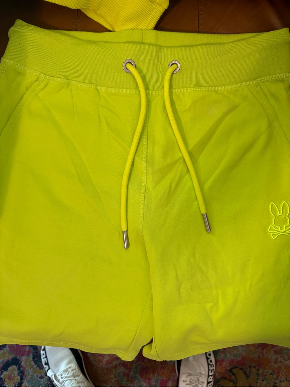 Psycho Bunny Men’s Neon Yellow Athletic Drawstring Shorts